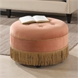 Pemberly Row Tufted Decorative Round Ottoman with Cord Trim in Orange