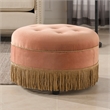 Pemberly Row Tufted Decorative Round Ottoman with Cord Trim in Orange