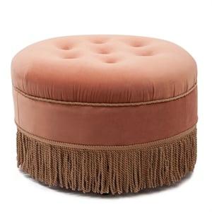 Pemberly Row Tufted Decorative Round Ottoman with Cord Trim in Orange