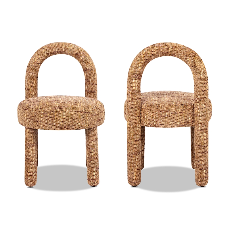 Pemberly Row Arched Upholstered Dining Side Chair Set of 2 in Orange Chenille