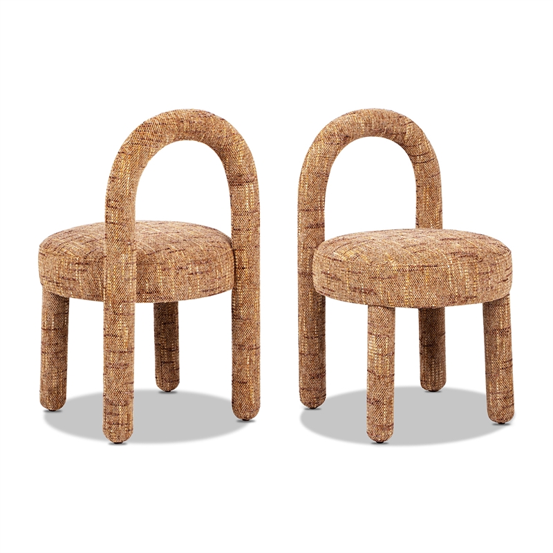 Pemberly Row Arched Upholstered Dining Side Chair Set of 2 in Orange Chenille
