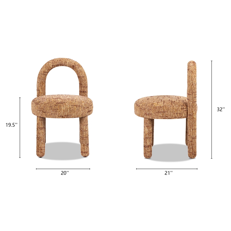 Pemberly Row Arched Upholstered Dining Side Chair Set of 2 in Orange Chenille