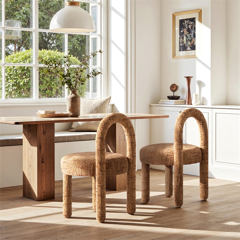 Pemberly Row Arched Upholstered Dining Side Chair Set of 2 in Orange Chenille