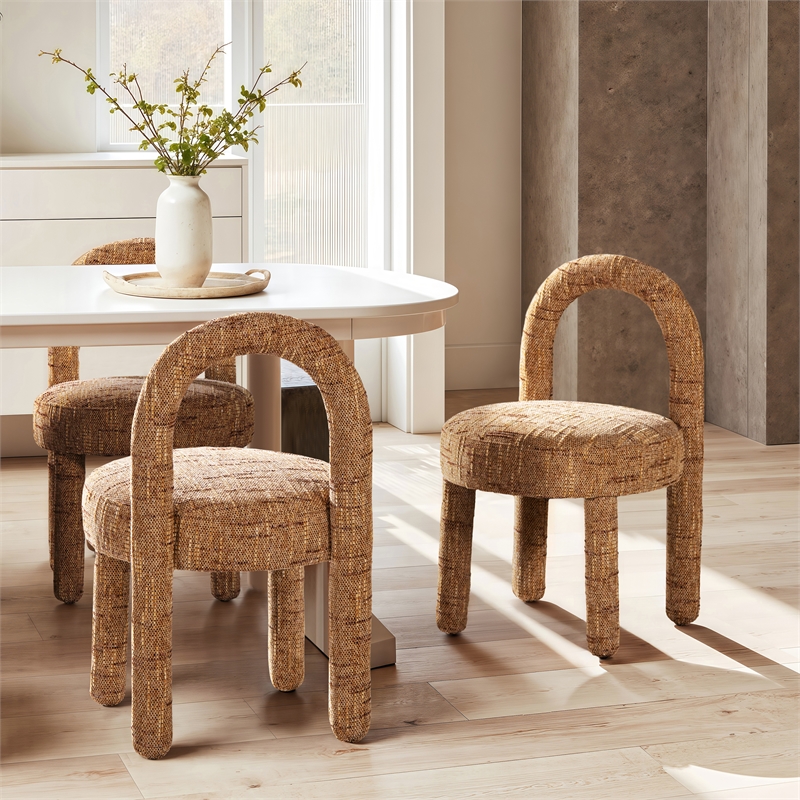 Pemberly Row Arched Upholstered Dining Side Chair Set of 2 in Orange Chenille