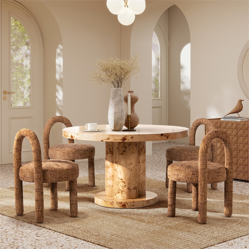 Pemberly Row Arched Upholstered Dining Side Chair Set of 2 in Orange Chenille