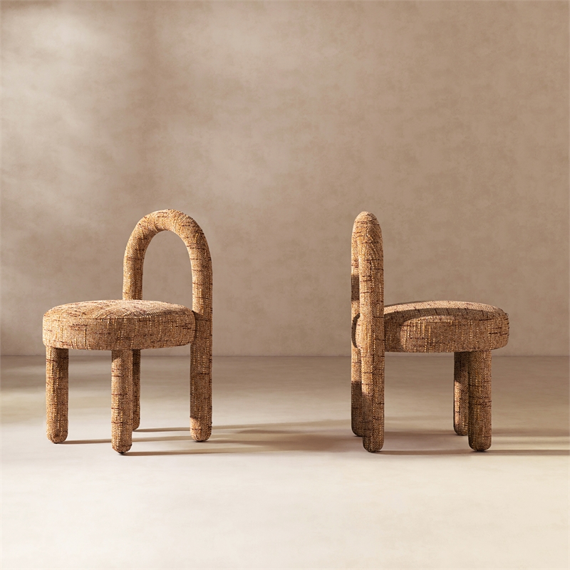 Pemberly Row Arched Upholstered Dining Side Chair Set of 2 in Orange Chenille
