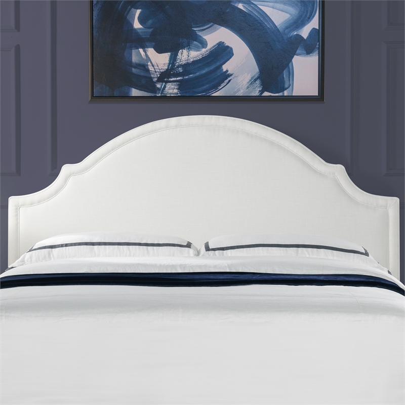 Pemberly Row Upholstered King Headboard with Clean Lines in Antique White