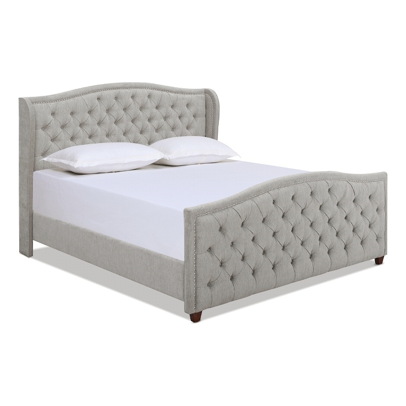 Pemberly Row Tufted Wingback King Bed with Nailhead Accents in Silver Grey