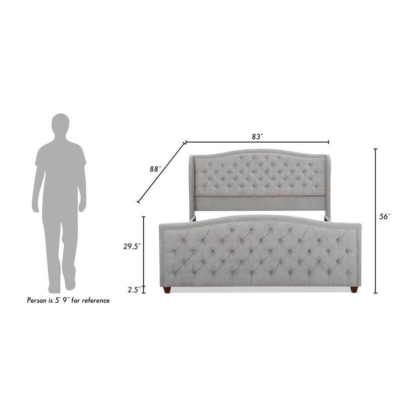Pemberly Row Tufted Wingback King Bed with Nailhead Accents in Silver Grey