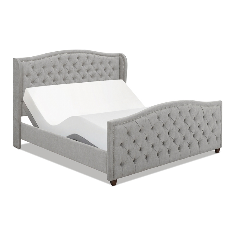 Pemberly Row Tufted Wingback King Bed with Nailhead Accents in Silver Grey