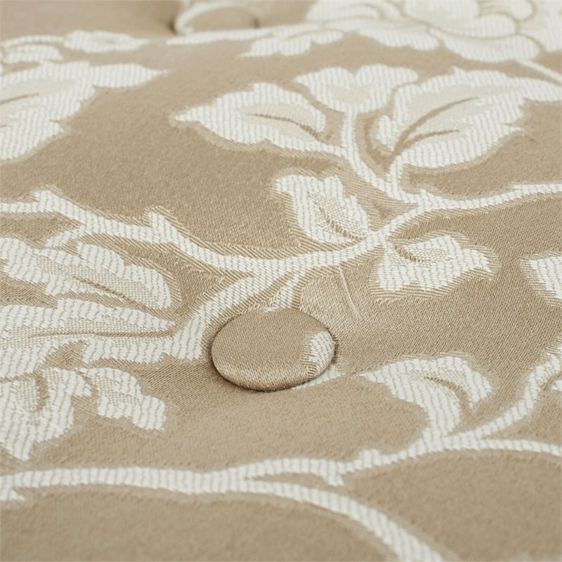 Pemberly Row Tufted Decorative Round Ottoman with Cord Trim in Neutral