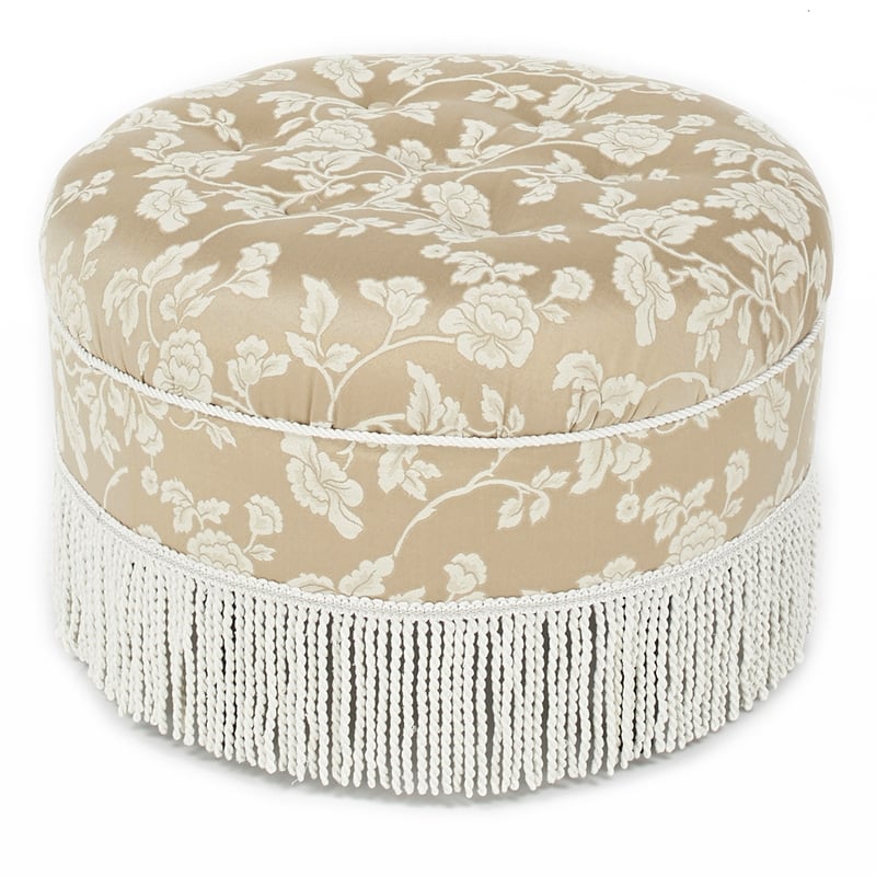 Pemberly Row Tufted Decorative Round Ottoman with Cord Trim in Neutral