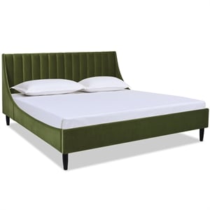 Pemberly Row King Vertical Tufted Platform Bed Set in Olive Green Velvet