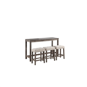 Pemberly Row 4 PC 60&quotW Brown Wood Pub Table Set with Creamy White Linen Stools
