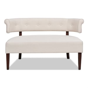 Pemberly Row Roll Arm Tufted Polyester Fabric Bench with Spring Seat in Cream