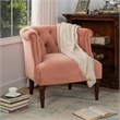 Pemberly Row Diamond Tufted Accent Chair with Rolled Arms in Peach Orange Velvet