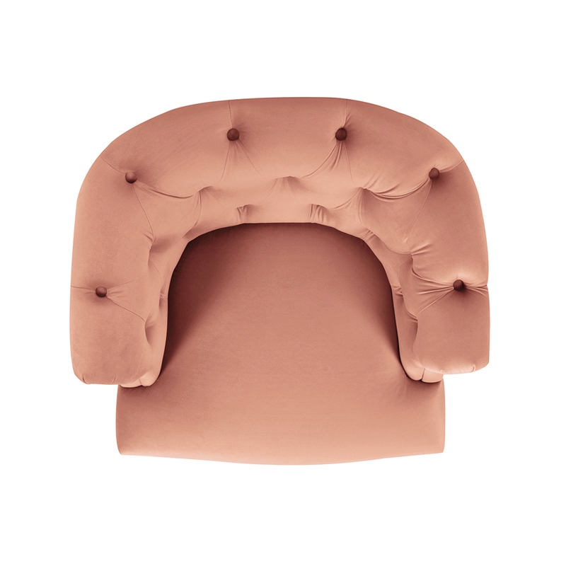 Pemberly Row Diamond Tufted Accent Chair with Rolled Arms in Peach Orange Velvet