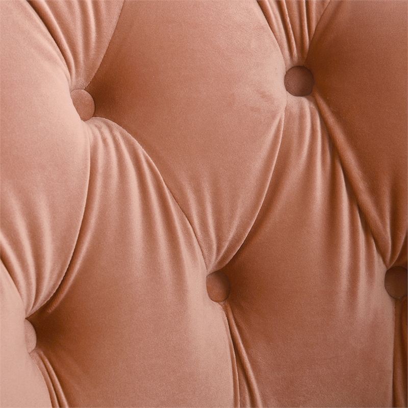 Pemberly Row Diamond Tufted Accent Chair with Rolled Arms in Peach Orange Velvet