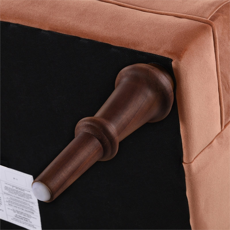 Pemberly Row Diamond Tufted Accent Chair with Rolled Arms in Peach Orange Velvet