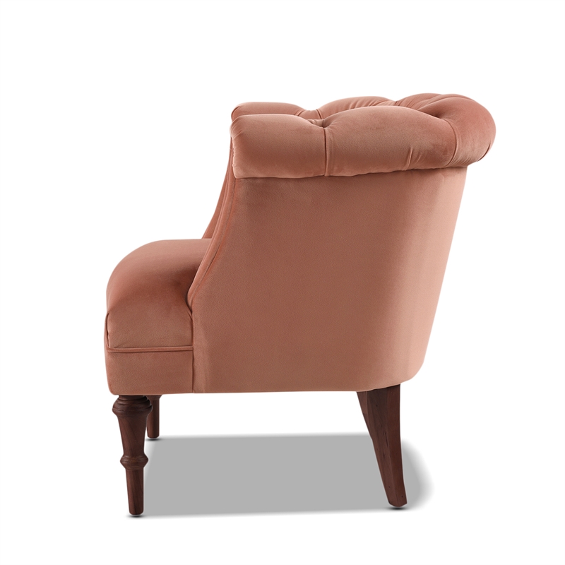Pemberly Row Diamond Tufted Accent Chair with Rolled Arms in Peach Orange Velvet
