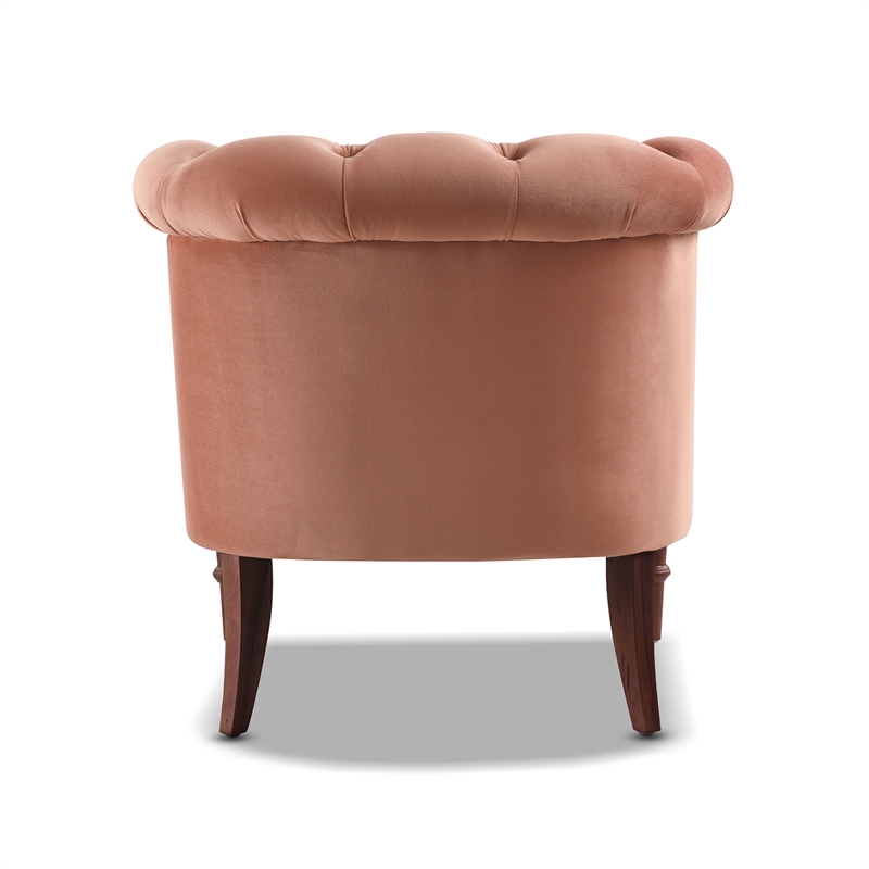 Pemberly Row Diamond Tufted Accent Chair with Rolled Arms in Peach Orange Velvet