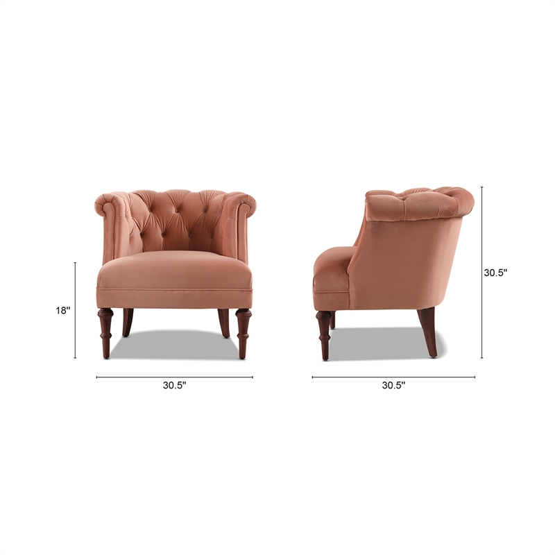Pemberly Row Diamond Tufted Accent Chair with Rolled Arms in Peach Orange Velvet