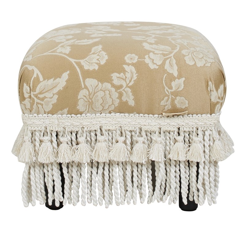 Pemberly Row Traditional Decorative Footstool with Tassel Fringe in Neutral