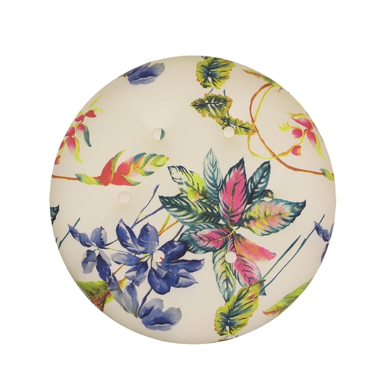 Pemberly Row Tufted Decorative Round Ottoman in Off White Floral Fabric