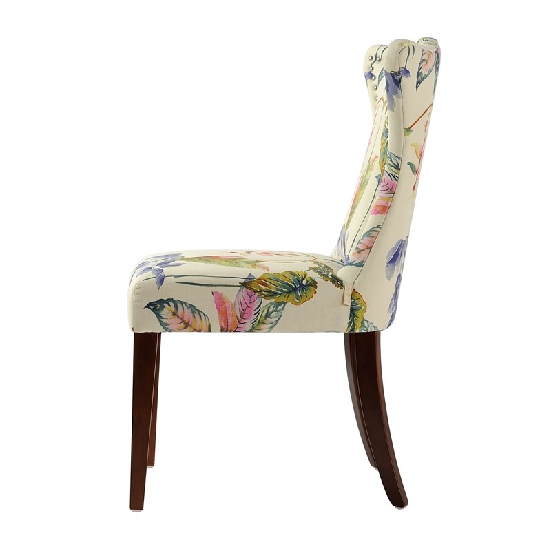 Pemberly Row Upholstered Accent Chair with Nailhead Trim in Off White Floral
