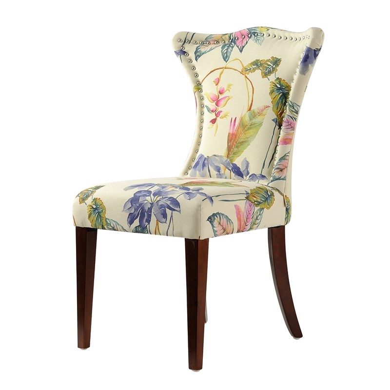 Pemberly Row Upholstered Accent Chair with Nailhead Trim in Off White Floral