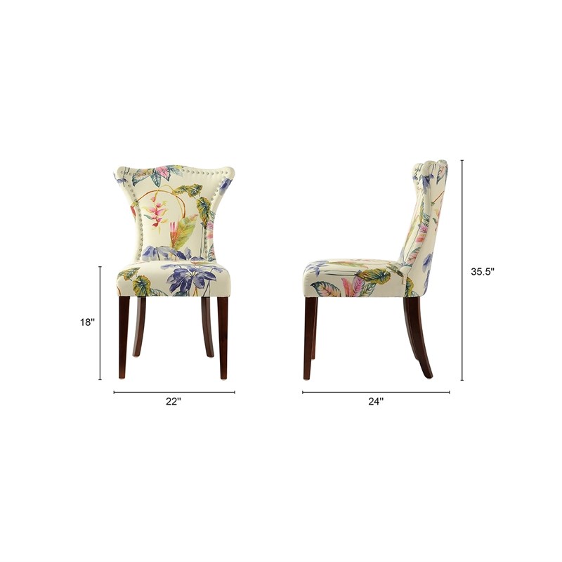 Pemberly Row Upholstered Accent Chair with Nailhead Trim in Off White Floral