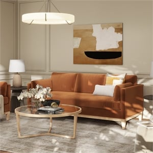 Pemberly Row 84&quot Farmhouse Sofa with Removable Cushions in Burnt Orange Velvet