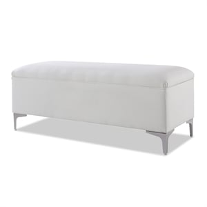Pemberly Row 49&quot Upholstered Storage Bench with Iron Legs in Bright White