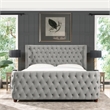 Pemberly Row King Tufted Panel Bed with Wingback Headboard in Opal Grey Velvet