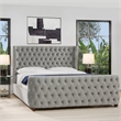 Pemberly Row King Tufted Panel Bed with Wingback Headboard in Opal Grey Velvet