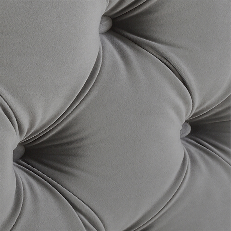 Pemberly Row King Tufted Panel Bed with Wingback Headboard in Opal Grey Velvet