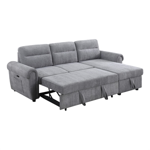 Pemberly Row 97&quotW Light Gray Chenille Reversible Sleeper Sectional with USB