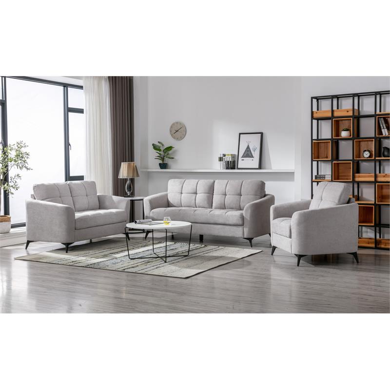 Pemberly Row Light Gray Woven Fabric Sofa Loveseat Chair Living Room Set