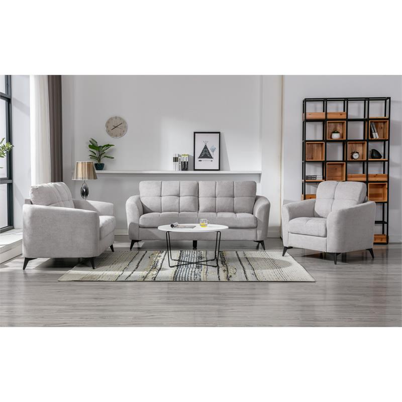 Pemberly Row Light Gray Woven Fabric Sofa Loveseat Chair Living Room Set