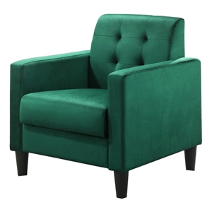Pemberly Row Green Velvet Accent Armchair with Tufted Back and Square Arms