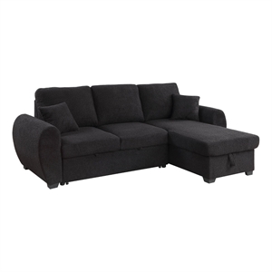 Pemberly Row 95&quot Black Teddy Fleece Reversible Sleeper Sectional with Storage
