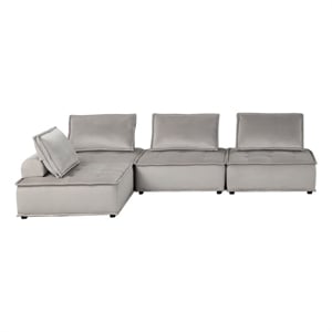 Pemberly Row Velvet 4 Pc Modular Sectional Sofa with Tufted Seat in Light Gray