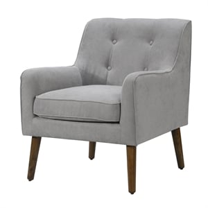 Pemberly Row Steel Gray Woven Fabric Button Tufted Armchair with Walnut Legs