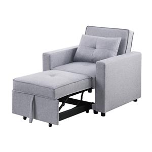 Pemberly Row Linen Convertible Sleeper Chair with Side Pocket in Light Gray