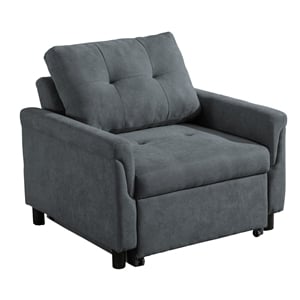 Pemberly Row Dark Gray Woven Fabric Convertible Armchair Bed with Pocket Coil