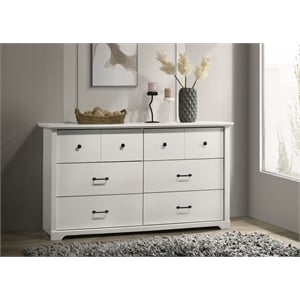 Pemberly Row 57&quotW White Engineered Wood 6-Drawer Dresser with Black Handles