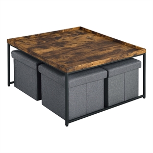 Pemberly Row Engineered Wood 5Pc Coffee Table Set with Raised Edge in Oak