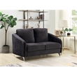 Pemberly Row Black Velvet Diamond Stitched Loveseat with Chrome Metal Legs