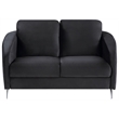 Pemberly Row Black Velvet Diamond Stitched Loveseat with Chrome Metal Legs