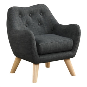 Pemberly Row 19.5&quotW Gray Linen Kids Chair with Button Tufted Back and Wood Legs